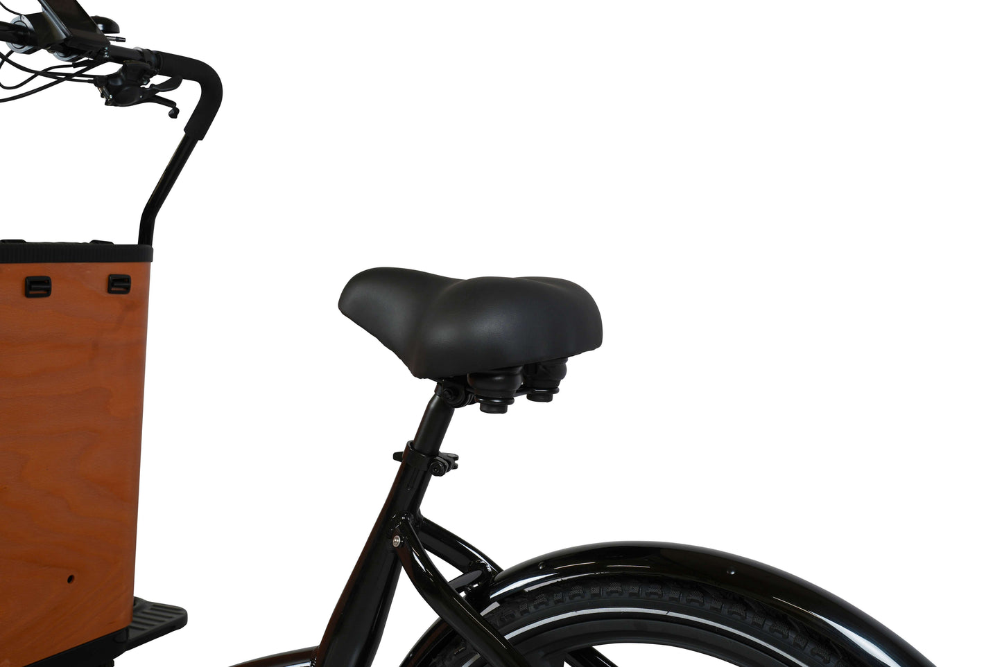 Sadlen på Store Klaus el-ladcykel fra EventyrCykler