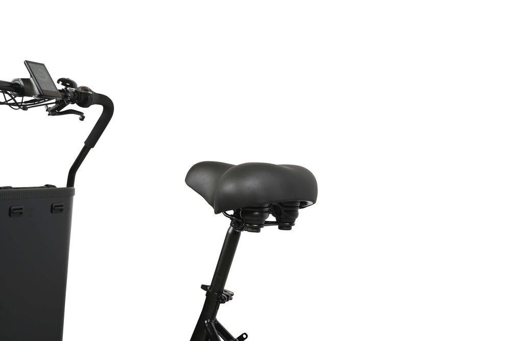 Sadlen på Lille Klaus ladcykel fra EventyrCykler